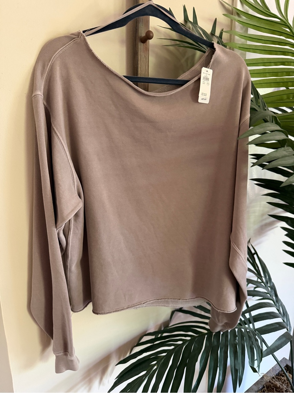 aerie Off-Shoulder Sweatshirt - Taupe